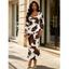 Vintage Dress Colorblock Cow Animal Print Scoop Neck Long Sleeve Bodycon Dress - Blanc M | US 6