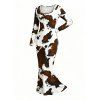 Vintage Dress Colorblock Cow Animal Print Scoop Neck Long Sleeve Bodycon Dress - Blanc L | US 8-10