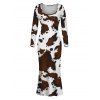 Vintage Dress Colorblock Cow Animal Print Scoop Neck Long Sleeve Bodycon Dress - Blanc M | US 6