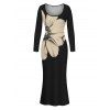 Elegant Dress Sketch Floral Print Scoop Neck Long Sleeve Bodycon Dress - Noir M | US 6