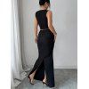 Vacation Women Outfit Solid Color Cut Out Floral Decor Cropped Tank Top and Bodycon Long Skirt Set - Noir M | US 6