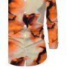 Men's Vacation Shirt Abstract Tie Dye Print Button Up Long Sleeve Shirt - Orange S