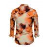 Men's Vacation Shirt Abstract Tie Dye Print Button Up Long Sleeve Shirt - Orange S