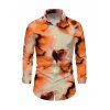 Men's Vacation Shirt Abstract Tie Dye Print Button Up Long Sleeve Shirt - Orange S