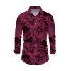 Men's Vintage Shirt Floral Leaf Print Button Up Long Sleeve Shirt - BYZANTINE S