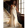 Elegant Party Dress Solid Color Mesh Panel Plunging Neck A Line Maxi Dress - Blanc M | US 6