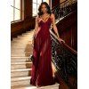 Elegant Party Dress Solid Color Mesh Panel Plunging Neck A Line Maxi Dress - Rouge Vineux XL | US 12