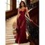 Elegant Party Dress Solid Color Mesh Panel Plunging Neck A Line Maxi Dress - Rouge Vineux XL | US 12