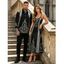 Halloween Gothic Couple Outfit Skeleton Skull Polka Dots Printed V Neck Pocket A Line Party Dress and Long Sleeve Shirt Set - Noir S | US 4