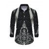 Halloween Gothic Couple Outfit Skeleton Skull Polka Dots Printed V Neck Pocket A Line Party Dress and Long Sleeve Shirt Set - Noir S | US 4