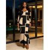 Commute Couple Outfit Colorblock Geometric Print Scoop Neck Bodycon Dress and Long Sleeve Shirt Set - Noir S | US 4