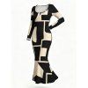 Commute Couple Outfit Colorblock Geometric Print Scoop Neck Bodycon Dress and Long Sleeve Shirt Set - Noir S | US 4