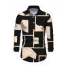 Commute Couple Outfit Colorblock Geometric Print Scoop Neck Bodycon Dress and Long Sleeve Shirt Set - Noir S | US 4