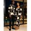 Commute Couple Outfit Colorblock Geometric Print Scoop Neck Bodycon Dress and Long Sleeve Shirt Set - Noir S | US 4
