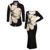 Daily Couple Outfit Sketch Floral Print Scoop Neck Bodycon Dress and Long Sleeve Shirt Set - Noir S | US 4
