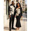 Daily Couple Outfit Sketch Floral Print Scoop Neck Bodycon Dress and Long Sleeve Shirt Set - Noir S | US 4