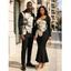 Daily Couple Outfit Sketch Floral Print Scoop Neck Bodycon Dress and Long Sleeve Shirt Set - Noir S | US 4
