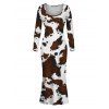 Vintage Couple Outfit Colorblock Cow Animal Print Scoop Neck Bodycon Dress and Long Sleeve Shirt Set - Blanc S | US 4