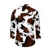 Vintage Couple Outfit Colorblock Cow Animal Print Scoop Neck Bodycon Dress and Long Sleeve Shirt Set - Blanc S | US 4