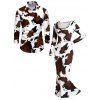 Vintage Couple Outfit Colorblock Cow Animal Print Scoop Neck Bodycon Dress and Long Sleeve Shirt Set - Blanc S | US 4