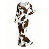 Vintage Couple Outfit Colorblock Cow Animal Print Scoop Neck Bodycon Dress and Long Sleeve Shirt Set - Blanc S | US 4