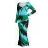 Vacation Couple Outfit Colorblock Abstract Palm Leaf Striped Print Scoop Neck Bodycon Dress and Long Sleeve Shirt Set - multicolor A S | US 4