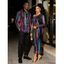 Vacation Couple Outfit Abstract Multicolor Striped Print Mesh Skew Neck Bodycon Dress and Long Sleeve Shirt Set - Noir S | US 4