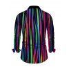 Vacation Couple Outfit Abstract Multicolor Striped Print Mesh Skew Neck Bodycon Dress and Long Sleeve Shirt Set - Noir S | US 4