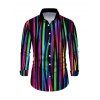 Vacation Couple Outfit Abstract Multicolor Striped Print Mesh Skew Neck Bodycon Dress and Long Sleeve Shirt Set - Noir S | US 4