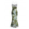Vintage Couple Outfit Ink Painting Tie Dye Print Crisscross Mermaid Bodycon Dress and Long Sleeve Shirt Set - Vert Armée S | US 4