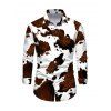 Men's Vintage Shirt Colorblock Cow Animal Print Button Up Long Sleeve Shirt - Blanc 3XL