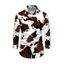 Men's Vintage Shirt Colorblock Cow Animal Print Button Up Long Sleeve Shirt - Blanc 3XL