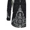 Men's Gothic Shirt Skeleton Skull Polka Dots Printed Button Up Long Sleeve Shirt - Noir XL