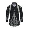 Men's Gothic Shirt Skeleton Skull Polka Dots Printed Button Up Long Sleeve Shirt - Noir XL