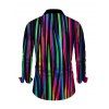Men's Vacation Shirt Abstract Multicolor Striped Print Button Up Long Sleeve Shirt - Noir L
