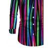 Men's Vacation Shirt Abstract Multicolor Striped Print Button Up Long Sleeve Shirt - Noir L