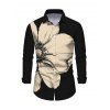 Men's Casual Shirt Sketch Floral Print Button Up Long Sleeve Shirt - Noir L