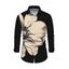 Men's Casual Shirt Sketch Floral Print Button Up Long Sleeve Shirt - Noir L