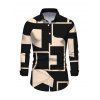 Men's Casual Shirt Colorblock Geometric Print Button Up Long Sleeve Shirt - Noir 3XL