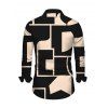 Men's Casual Shirt Colorblock Geometric Print Button Up Long Sleeve Shirt - Noir 3XL