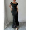 Elegant Dress Solid Color Flounce Off the Shoulder Lace Panel Bodycon Maxi Dress - Noir XXL | US 14