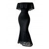 Elegant Dress Solid Color Flounce Off the Shoulder Lace Panel Bodycon Maxi Dress - Noir XXL | US 14