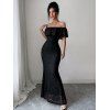 Elegant Dress Solid Color Flounce Off the Shoulder Lace Panel Bodycon Maxi Dress - Noir XXL | US 14