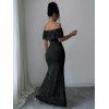Elegant Dress Solid Color Flounce Off the Shoulder Lace Panel Bodycon Maxi Dress - Noir XXL | US 14