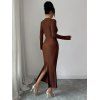 Elegant Dress Solid Color Surplice Metal Ring Plunging Neck Long Sleeve Bodycon Dress - Couleur Caramel XXL | US 14
