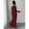 Elegant Dress Irregular Neckline Solid Color Knit Texture Metal Ring Long Sleeve Maxi Slit Dress - Rouge Vineux S | US 4