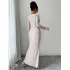 Elegant Dress Irregular Neckline Solid Color Knit Texture Metal Ring Long Sleeve Maxi Slit Dress - Abricot XXL | US 14