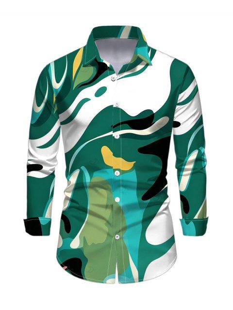Men's Casual Shirt Abstract Art Green Tone Blur Dye Print Button Up Long Sleeve Shirt