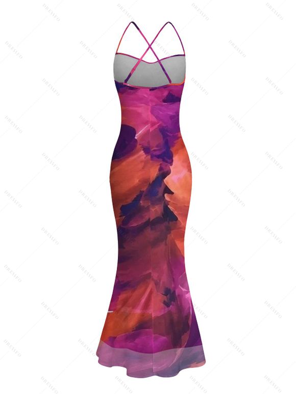 Vintage Party Dress Ink Painting Tie Dye Print Crisscross Mermaid Bodycon Dress - Concorde XXL | US 14