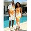 Vacation Couple Outfit Watercolor Lily Floral Print Spaghetti Strap Bodycon Dress and Shirt Set - Blanc S | US 4